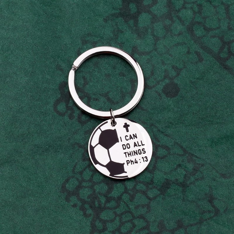 Febremdy Christian Soccer Pendant Necklace Keychain PHIL 4 13 I CAN DO All Things Scripture Jewelry - Image 4